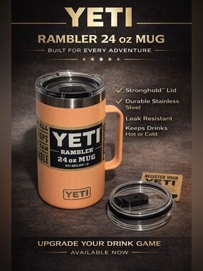 Yeti Rambler 24 oz Mug in Peach with Handle